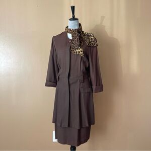 Studio 1 Y2K Vintage Brown Dress with Leopard-Print Scarf size 12